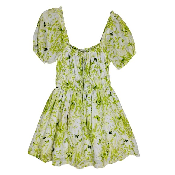 BP Nordstrom Sun Dress Size Small Light Green Floral Puffy Sleeves Pullover - Picture 3 of 8